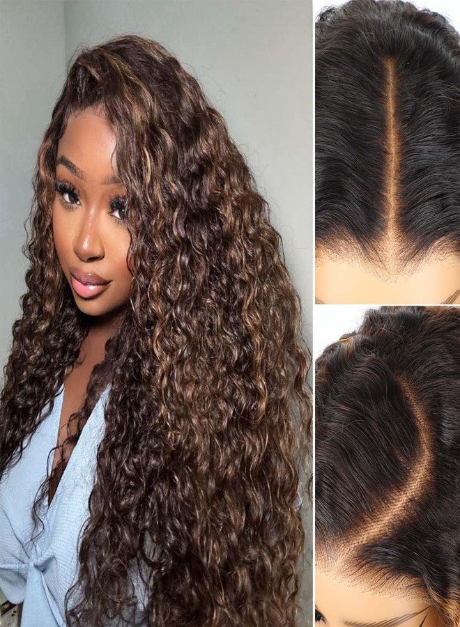BLY Highlight Wear and Go Glueless Wig Water Wave Human Hair Wigs for Women 20 Inch 5x7 HD Lace Pre Cut Pre Plucked 2/30 Ombre Brown Colored Deep Wave Lace Front Wig 180% Density - Image 1